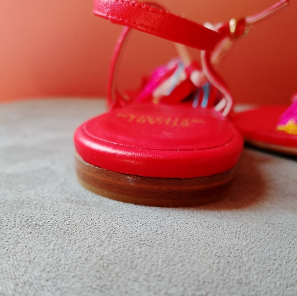 STUART WEIZTMAN Size 9.5 Vibrant Red Jabow Fringe Tassel Thong Sandals - Picture 16 of 16